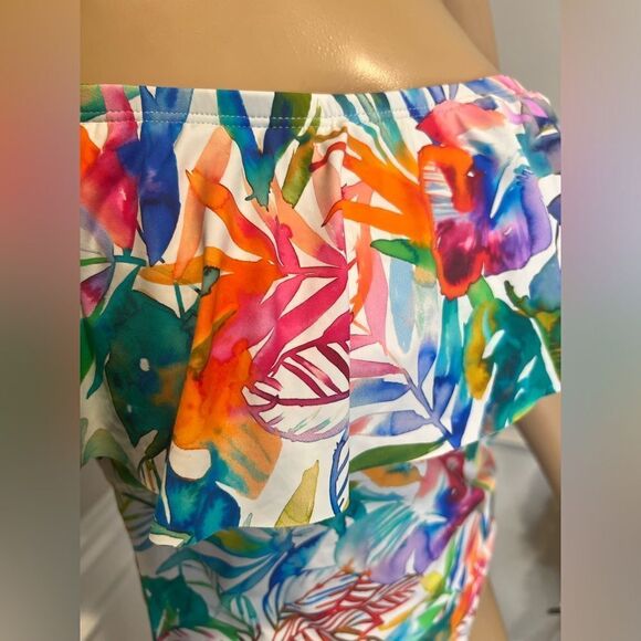 NWT Lauren Ralph Lauren TROPICAL CARIBBEAN Off-the-Shoulder One-Piece Swimsuit - Picture 6 of 7